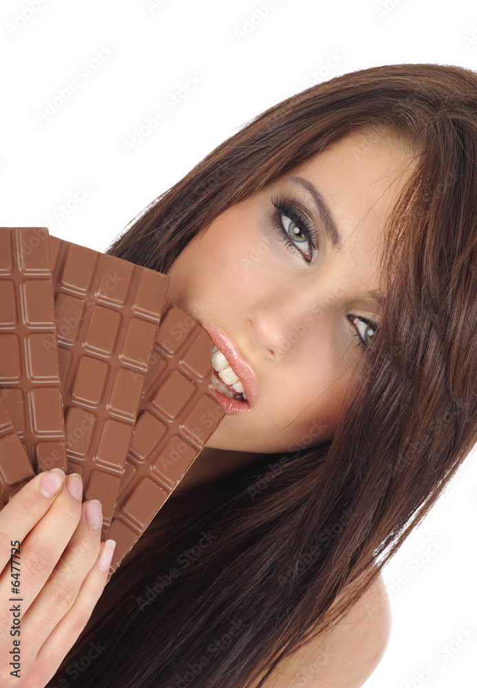 Chocolate girl. Sexy girl with a large block of chocolate Stock Photo |  Adobe Stock