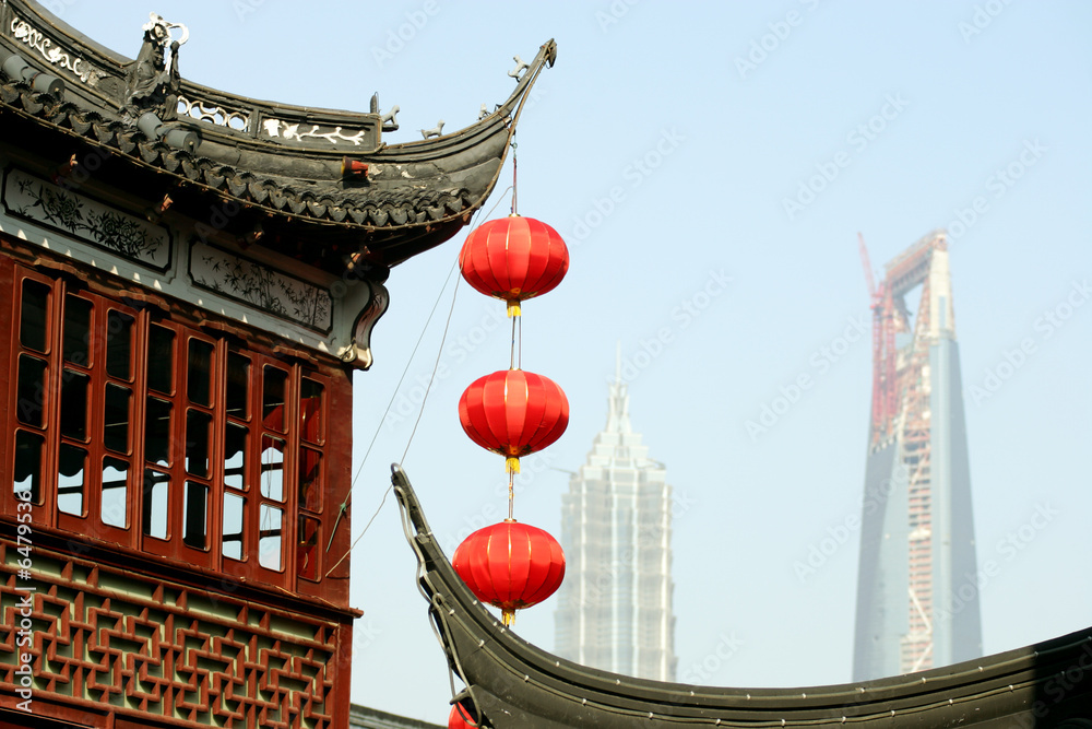 Fototapeta premium Yu Gardens, WF Center and Jinmao Tower, Shanghai, China