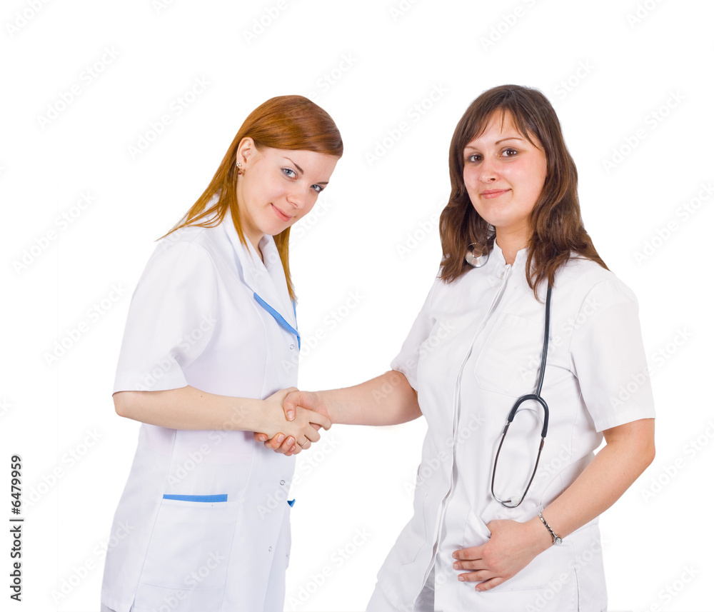 Fototapeta premium medicla team - a nurse and a doctor handshake