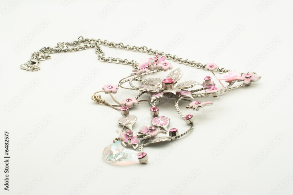 Fototapeta premium Pink necklace on white