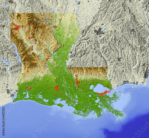 3D relief map of Louisiana.  photo