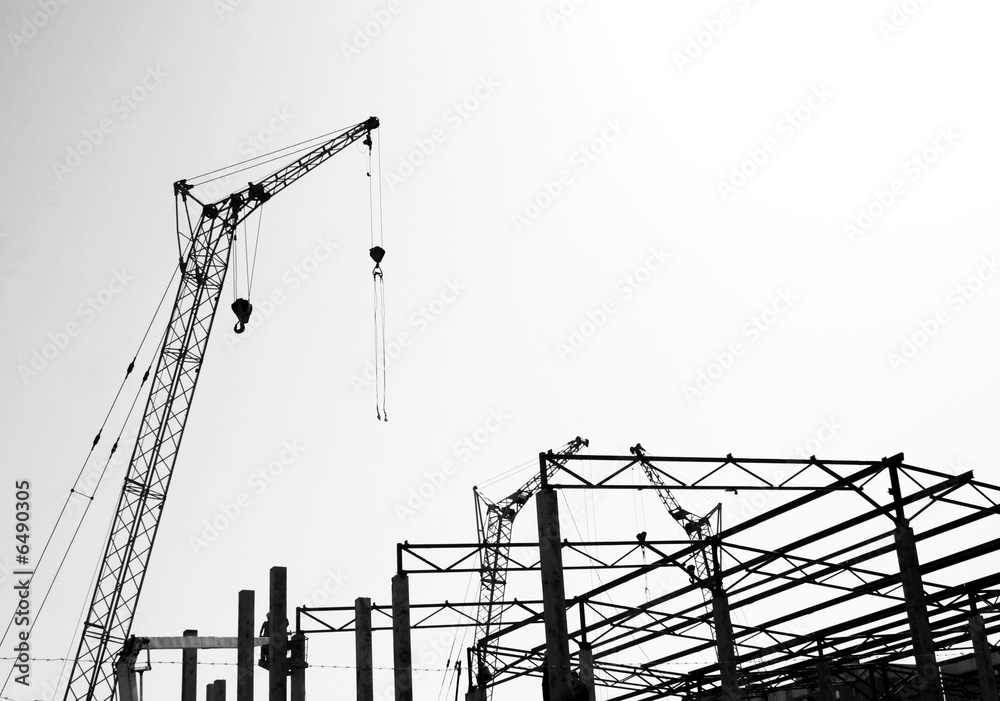 Silhouettes of the construction, Black and white photo.