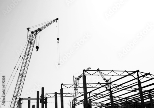 Silhouettes of the construction, Black and white photo.