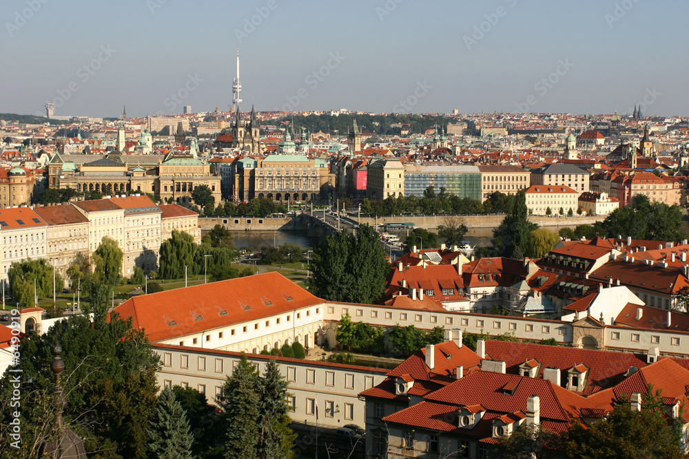 Skyline shot of the city of Prague in Europe