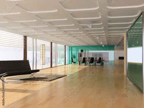 modern open office interior 3D rendering 