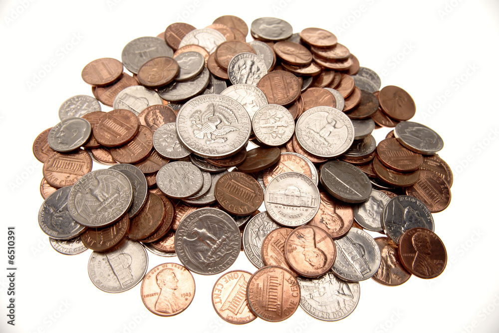 American coins over white background American coins over white background