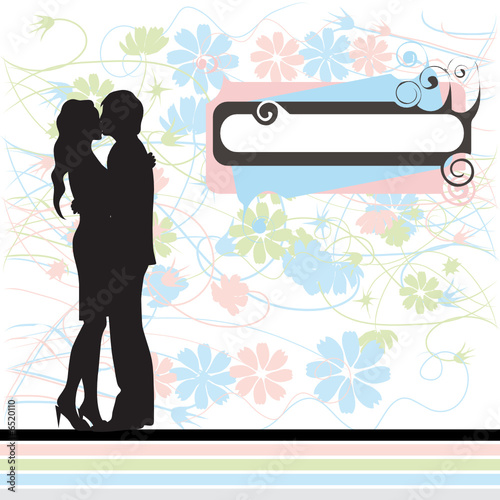 Couple, black silhouette, valentine card, retro style