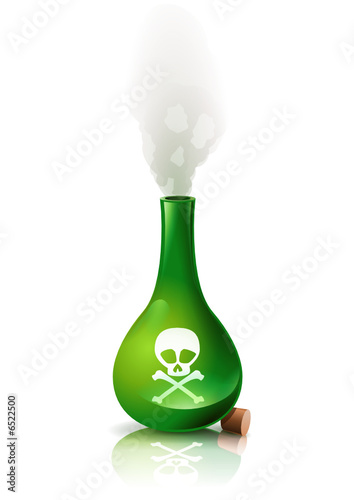 Fiole de poison verte et sa fumée