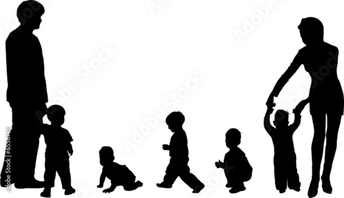 beautiful silhouettes of family and children