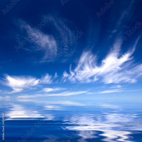 summer background with blue water and sky