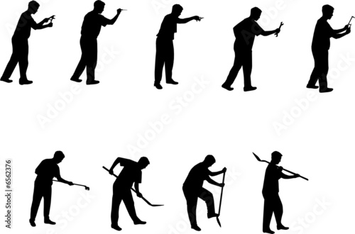 man with tools silhouettes