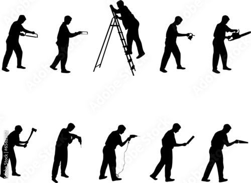 man with tools silhouettes