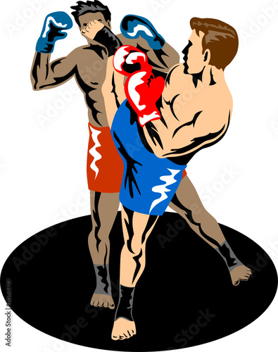 Kick boxer kicking opponent