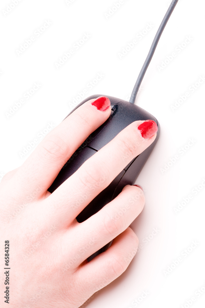 Rot lackierte Fingernägel bedienen Maus am Notebook Rot lackierte Fingernägel bedienen Maus am Notebook