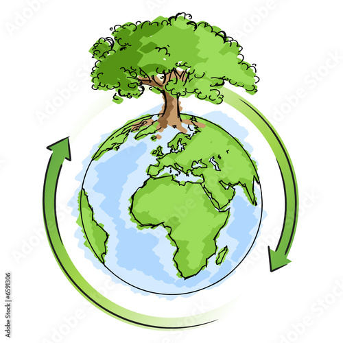 Planète terre recyclage avec arbre