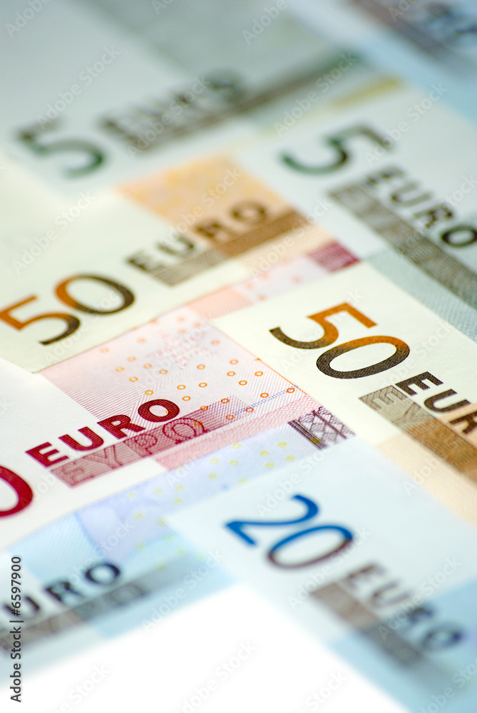 Euro banknotes concept on white background Euro banknotes concept on white background