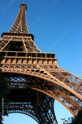 Wide-angle view of the Eiffel Tower, Paris, France