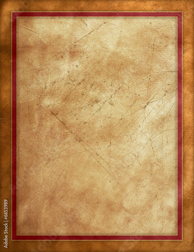 Worn leather frame with red border