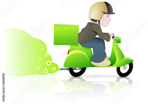 Livreur sur son scooter au biocarburant