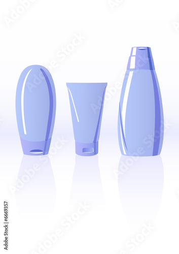 Vector illustration of three shampoo bottles
