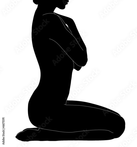 SILHOUETTE FEMME NUE A GENOUX