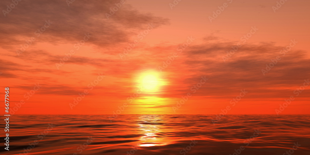 3d sunset over the sea