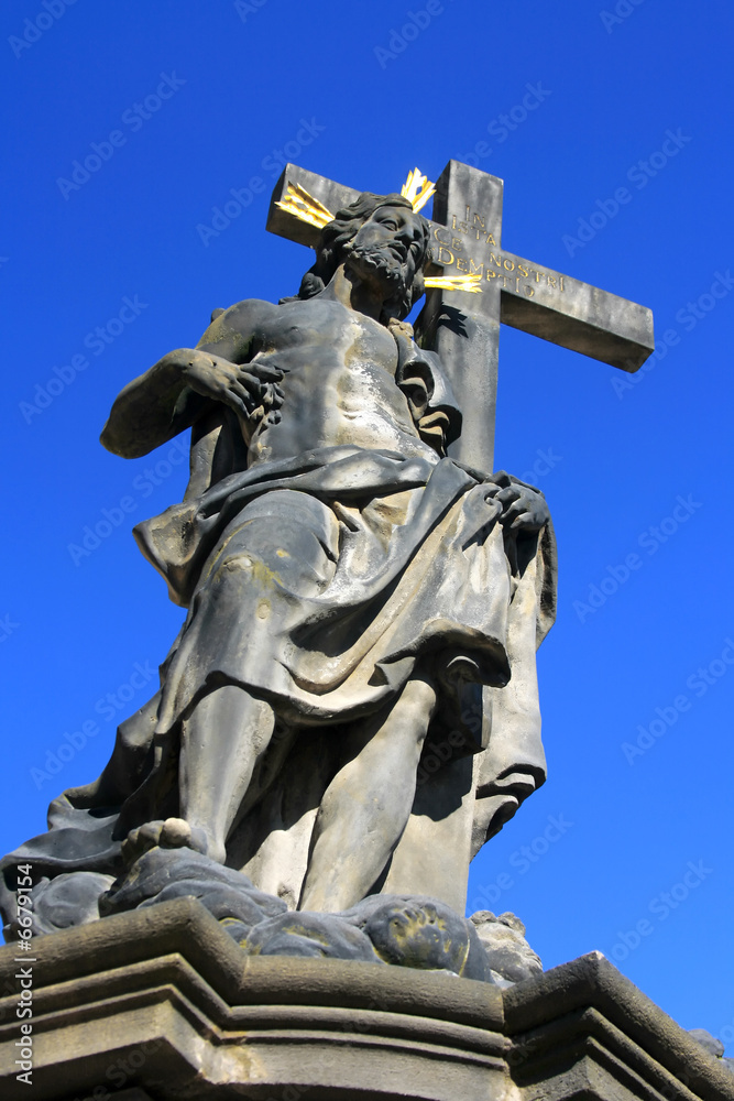 Jesus Christ  with the Cross-statue on the Charles Bridge