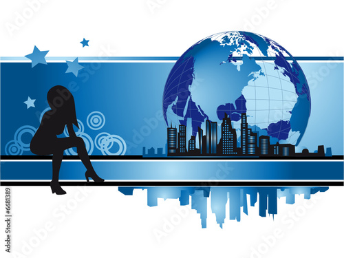 Cityscape, urban frame, fashion silhouette, globe