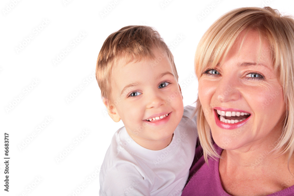 Woman with kid faces close-up 2 Woman with kid faces close-up 2