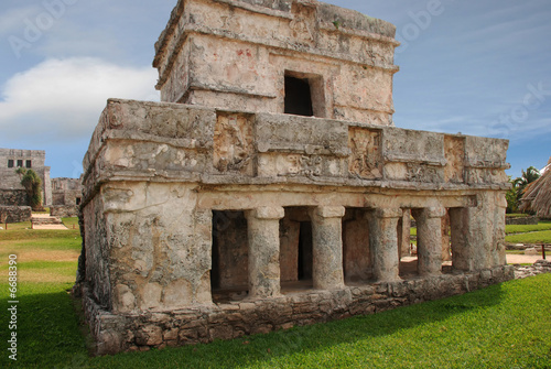 Mayan Ruins with Pillars in Tulum Mexico