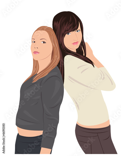 Two girls posing vector