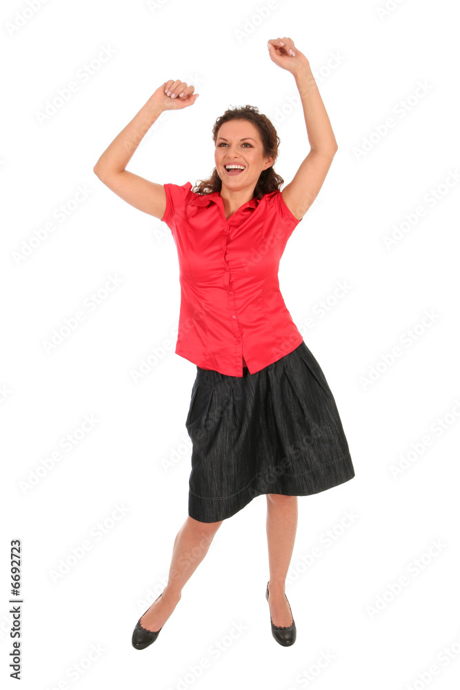 Fototapeta premium Happy woman with arms raised