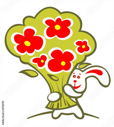 cheerful rabbit and flowers