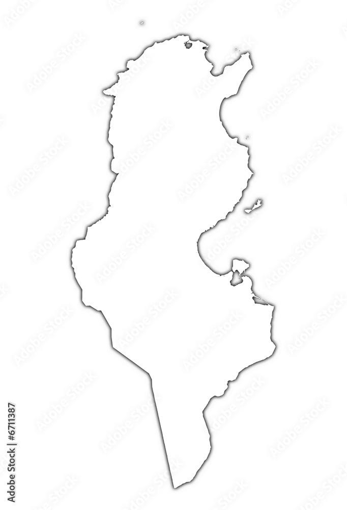 Tunisia outline map with shadow