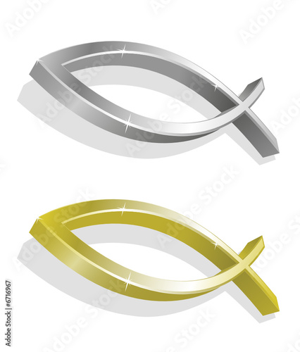 Vector illustration of golden and silver icthus