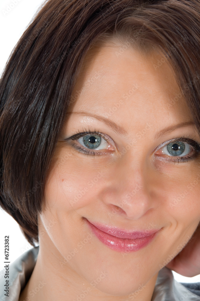 portrait of the brunette with blue eye on portrait of the brunette with blue eye on