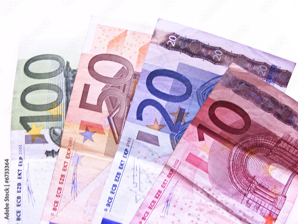 Currency exchange concept with lot of different denominations of Euro Currency exchange concept with lot of different denominations of Euro