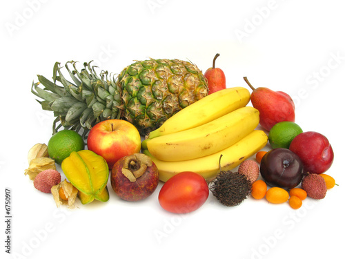 Tropical and rare fruits isolated on white background