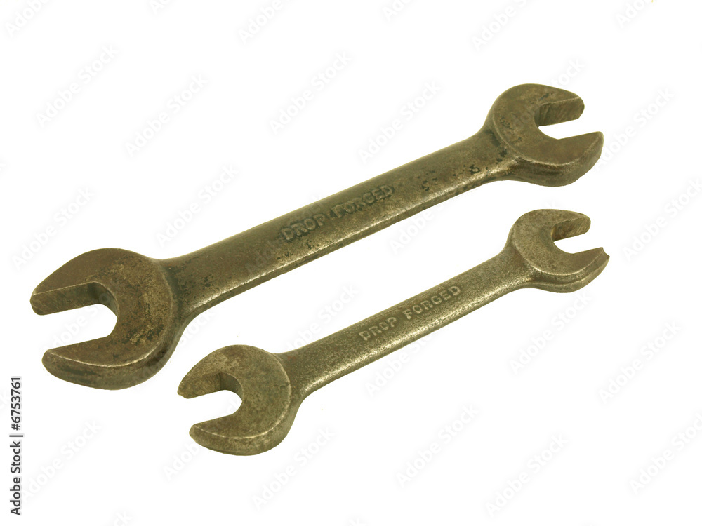 Isolated photo of antique wrenches, diagonal Isolated photo of antique wrenches, diagonal