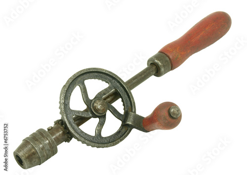 Isolated photo of an antique hand powered drill