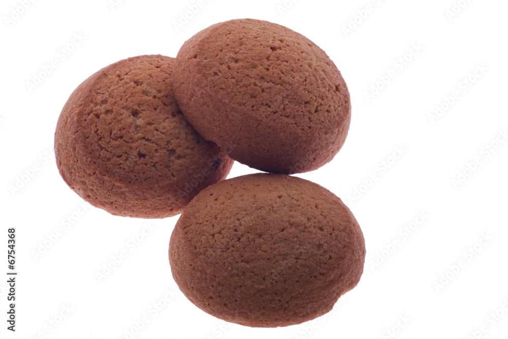 three oatmeal cookies on white three oatmeal cookies on white
