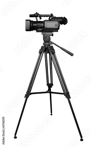The digital video camera on the tripod photo