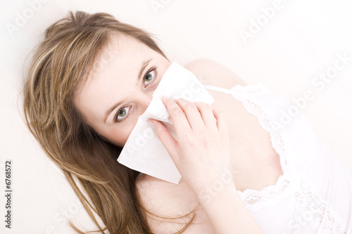 Woman with tissue.