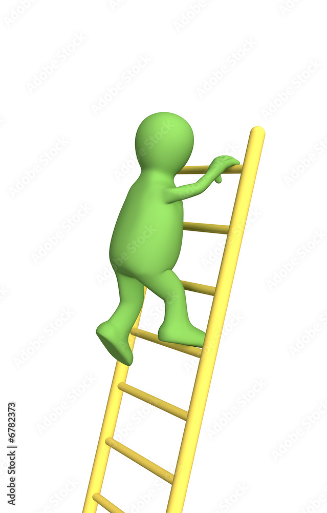 3d person - puppet, rising upwards on a ladder 3d person - puppet, rising upwards on a ladder