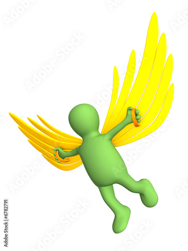 3d person - puppet, flying on artificial wings photo