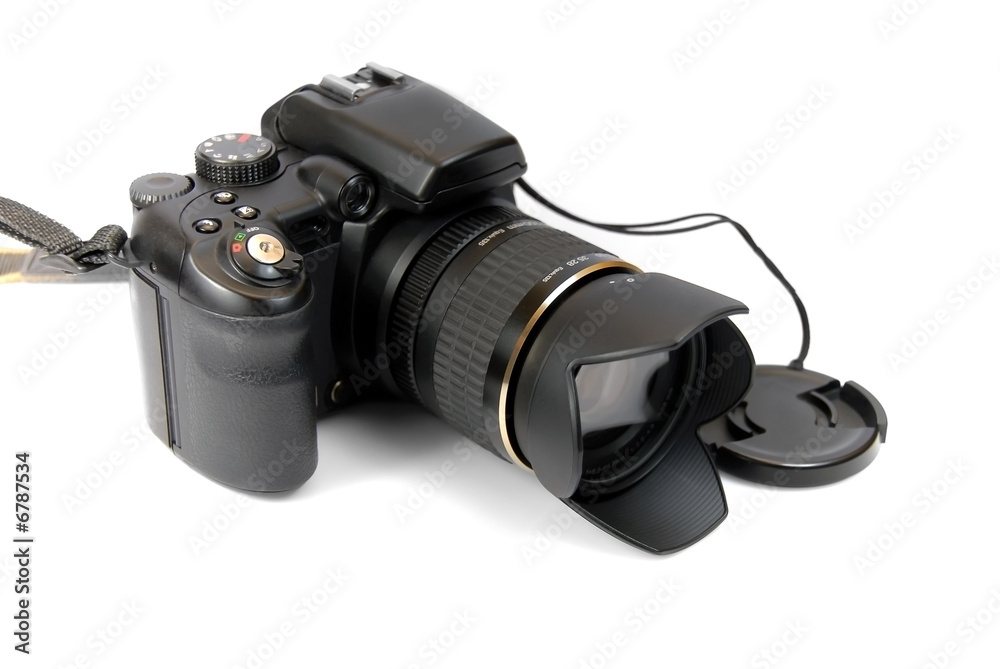 modern profesionalny camera SLR on the white background modern profesionalny camera SLR on the white background