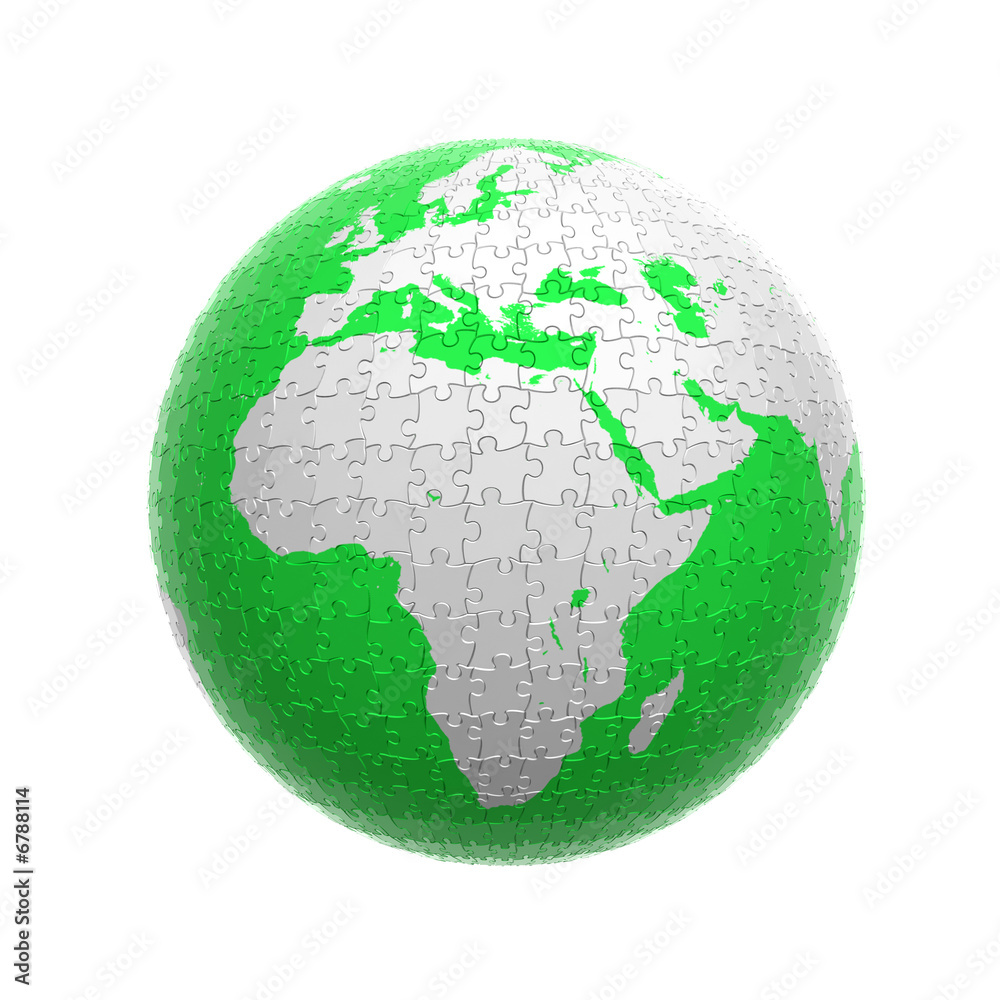 green globe puzzle isolated