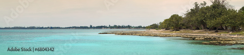 Panorama of tropical cuban beach with vegetation