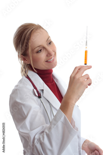 Doctor with needle syringe photo