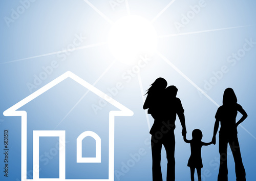 Family and house with sun